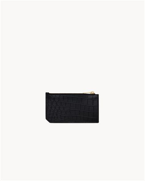 YSL Tiny Cassandre Fragments Zip Card Case In Matte Leather 